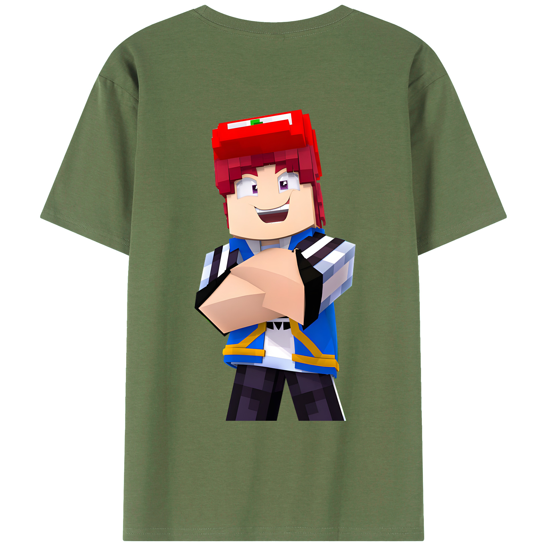 （画像用） マインクラフト ブロックの世界 Minecraft MC Block world 綿100％ メンズ半袖Tシャツ（バックプリント） 通気性